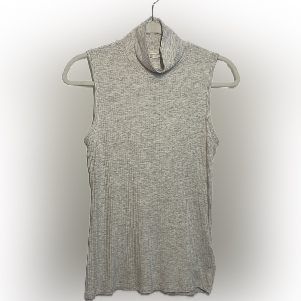 Christian Siriano Sleeveless Mock Neck Ribbed Knit Top Sz Large Heather Beige